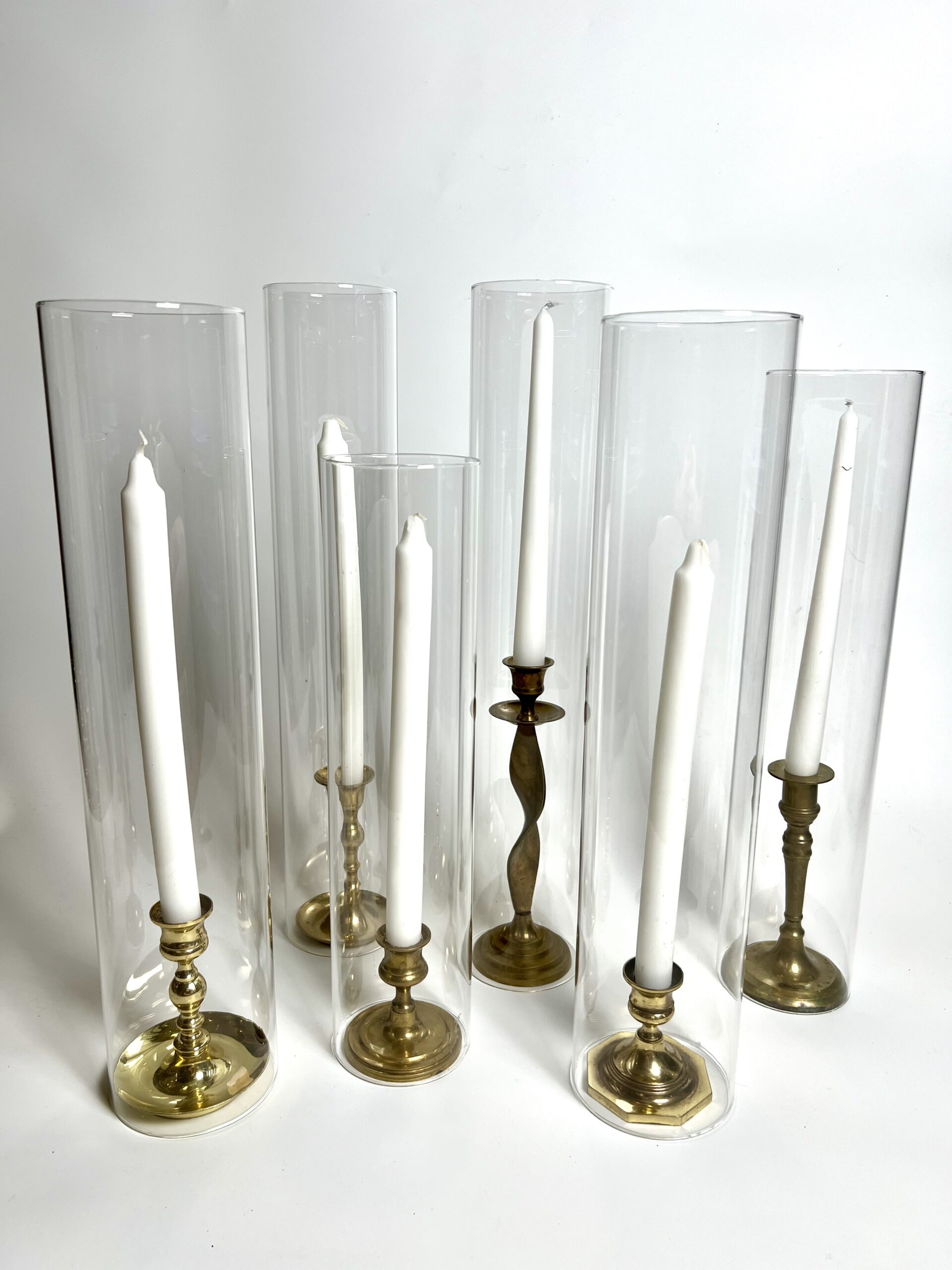 Brass Candlestick Holders with Hurricanes