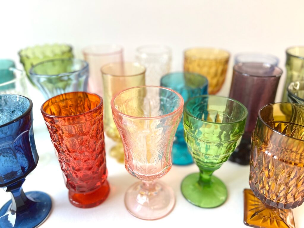 Colorful vintage glassware